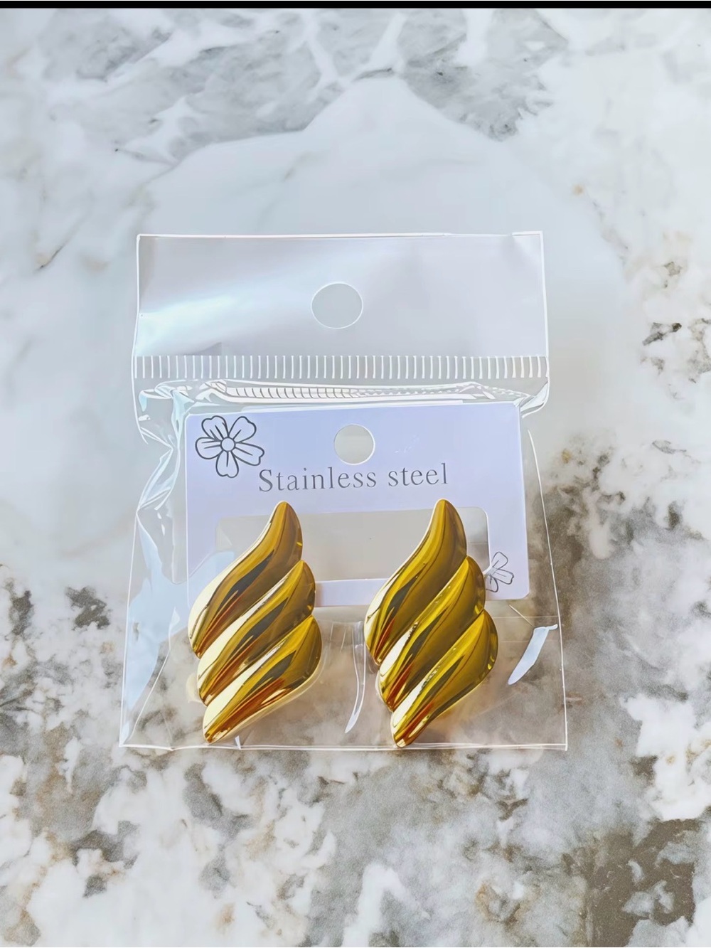 Gold Stainless Steel Wave Clip-On Earrings